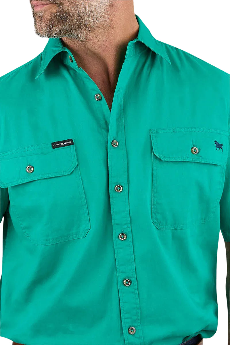 Ringers Western Mens Lake Argyle S/S Full Button Work Shirt (118110004) Green