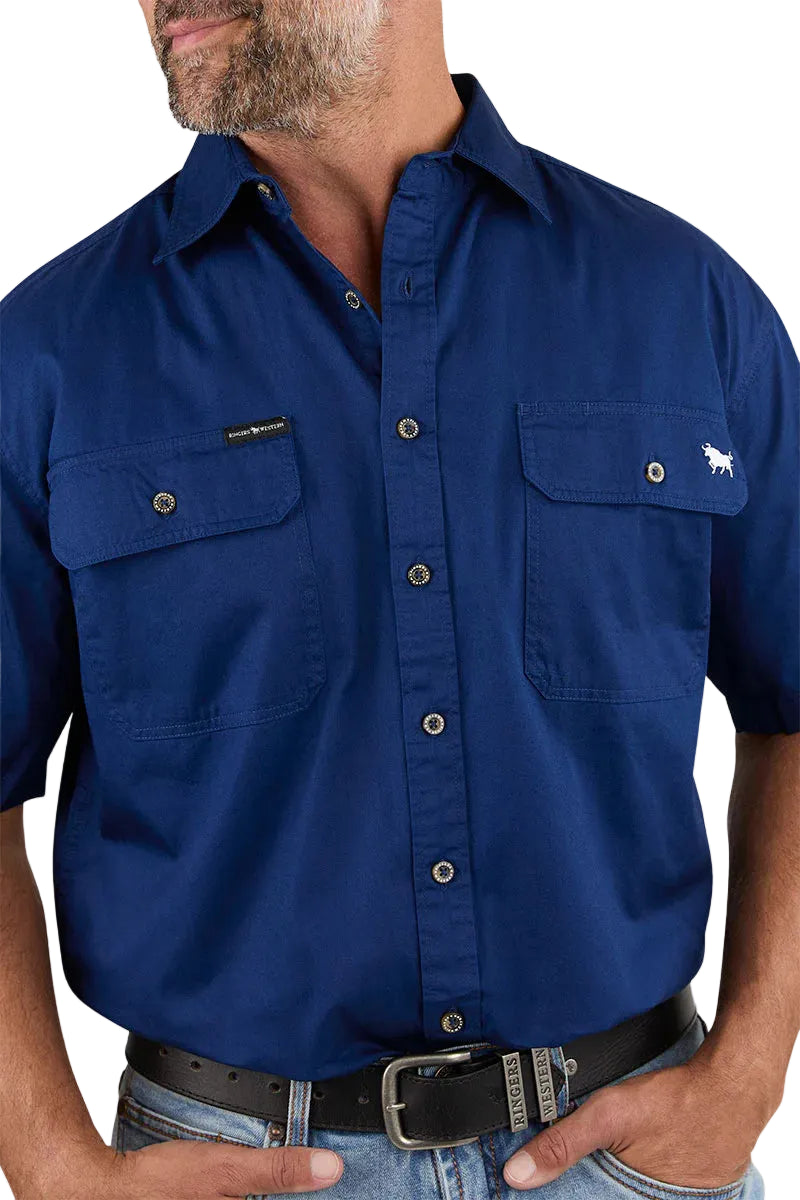 Ringers Western Mens Lake Argyle S/S Full Button Work Shirt (118110004) Navy