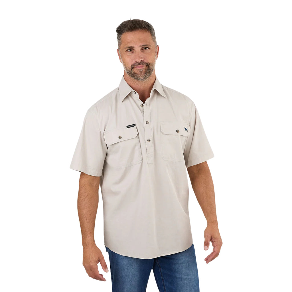 Ringers Western Mens Pack Saddle S/S Half Button Work Shirt (118110003) Beige
