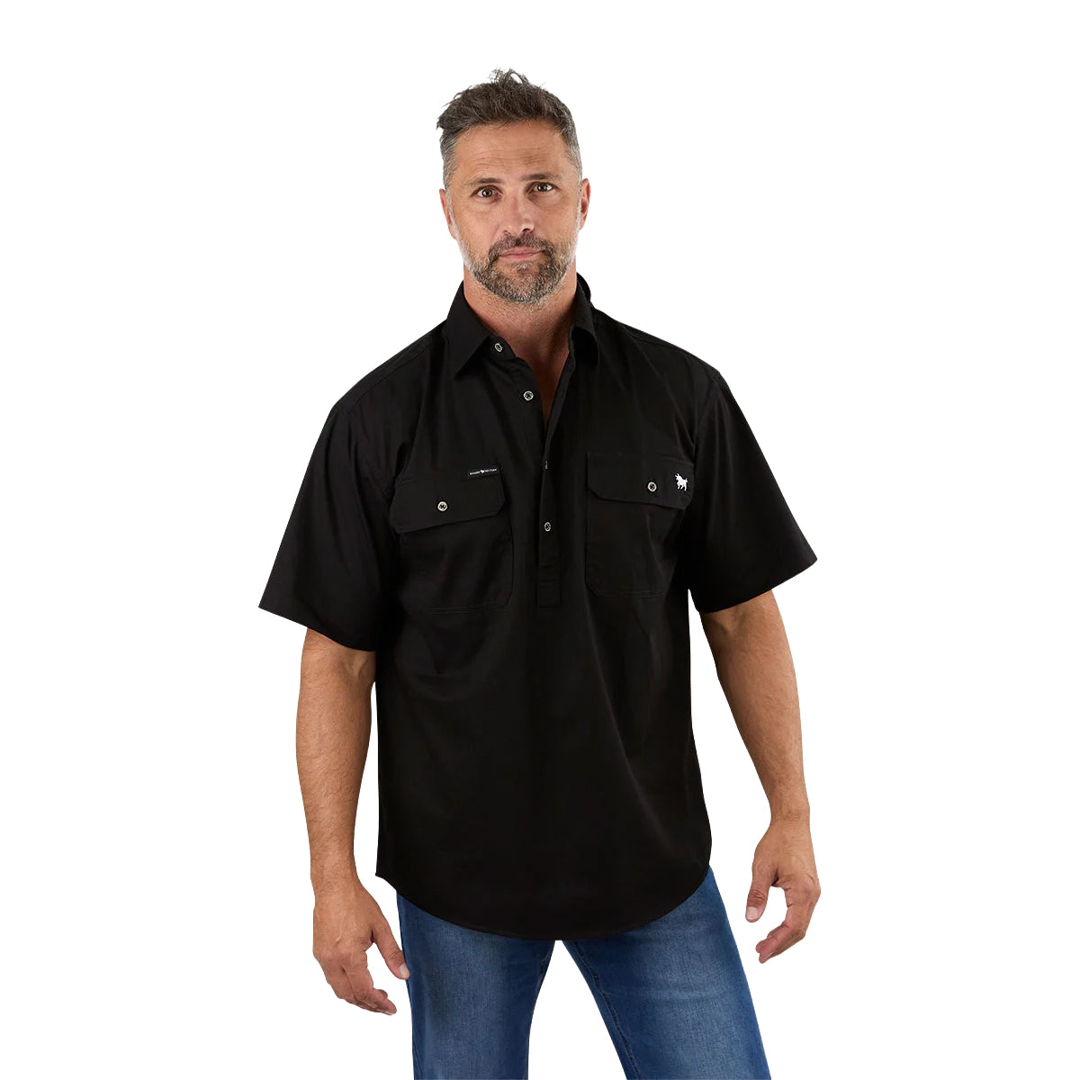 Ringers Western Mens Pack Saddle S/S Half Button Work Shirt (118110003) Black