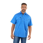 Ringers Western Mens Pack Saddle S/S Half Button Work Shirt (118110003) Blue
