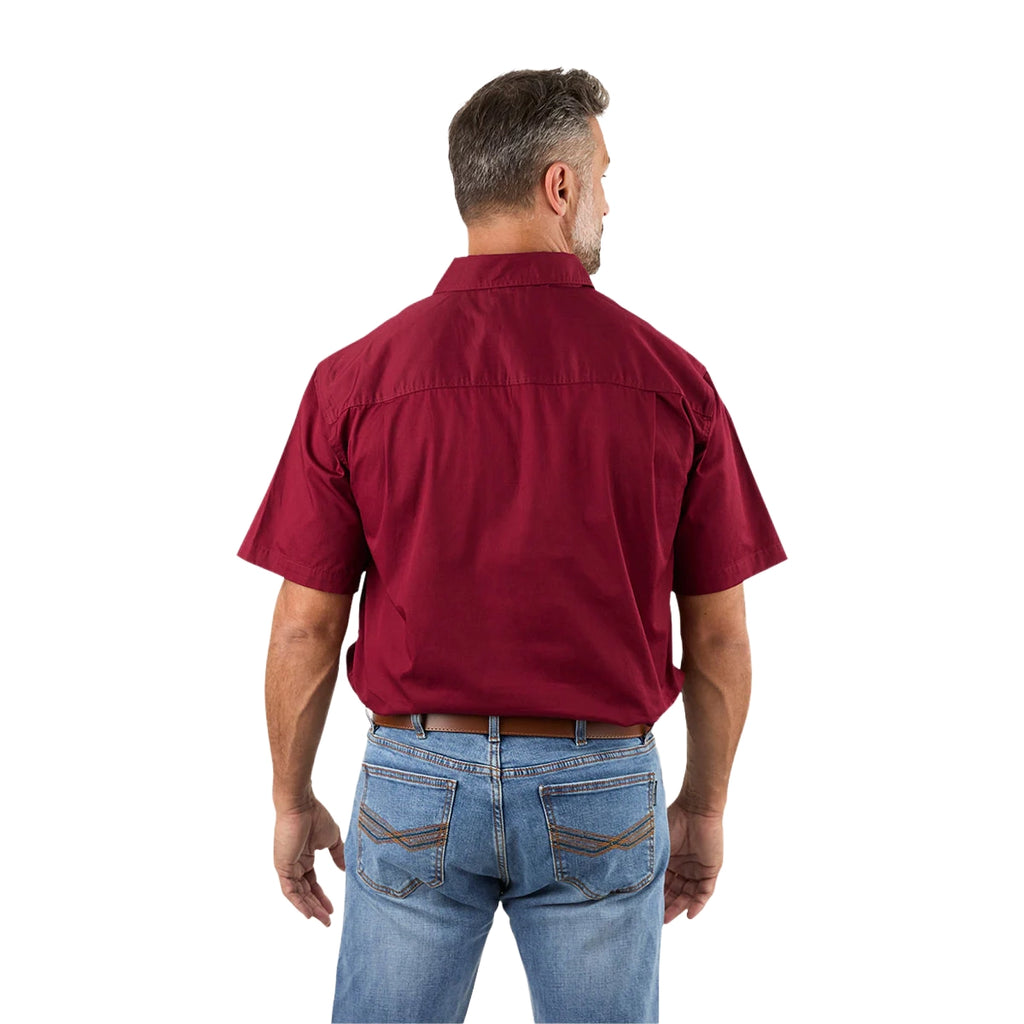 Ringers Western Mens Pack Saddle S/S Half Button Work Shirt (118110003) Burgundy