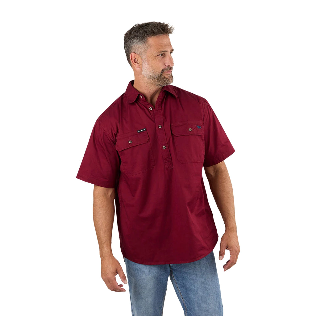 Ringers Western Mens Pack Saddle S/S Half Button Work Shirt (118110003) Burgundy