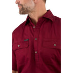 Ringers Western Mens Pack Saddle S/S Half Button Work Shirt (118110003) Burgundy