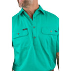 Ringers Western Mens Pack Saddle S/S Half Button Work Shirt (118110003) Green