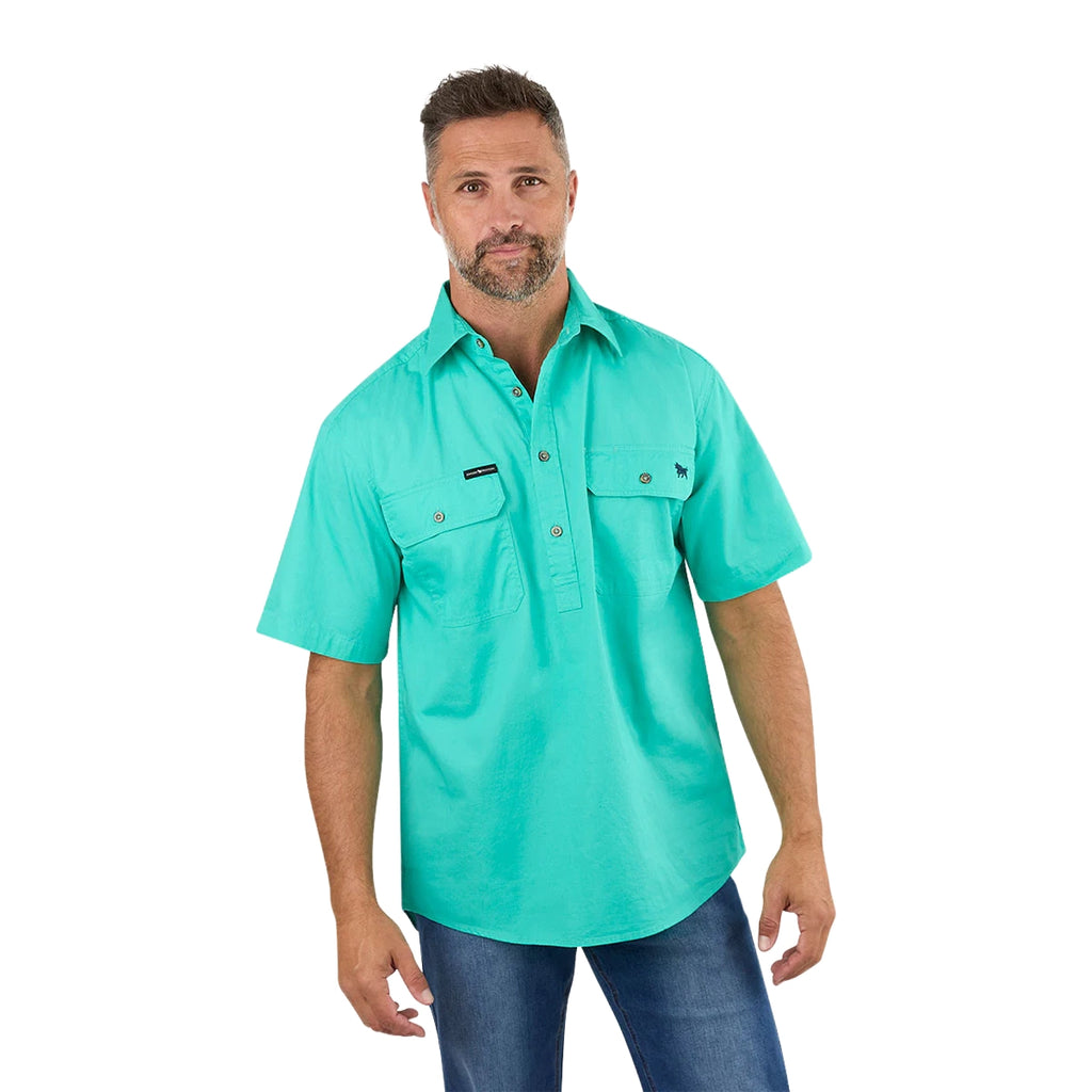 Ringers Western Mens Pack Saddle S/S Half Button Work Shirt (118110003) Mint
