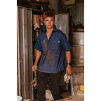 Ringers Western Mens Pack Saddle S/S Half Button Work Shirt (118110003) Navy