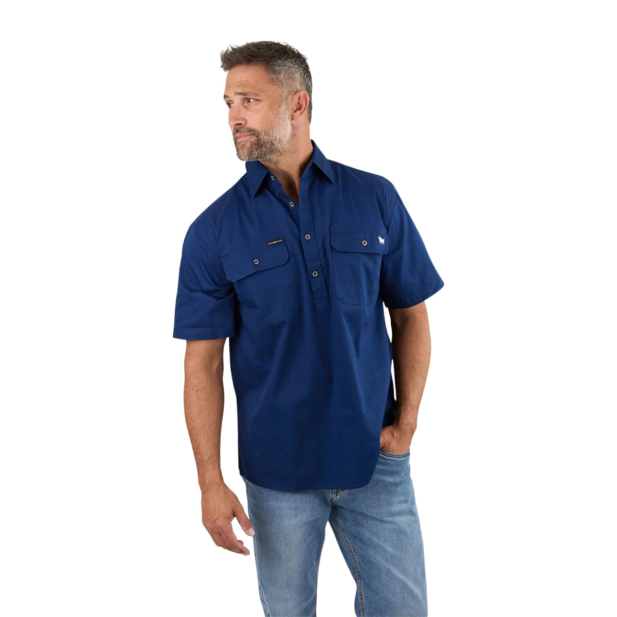 Ringers Western Mens Pack Saddle S/S Half Button Work Shirt (118110003) Navy