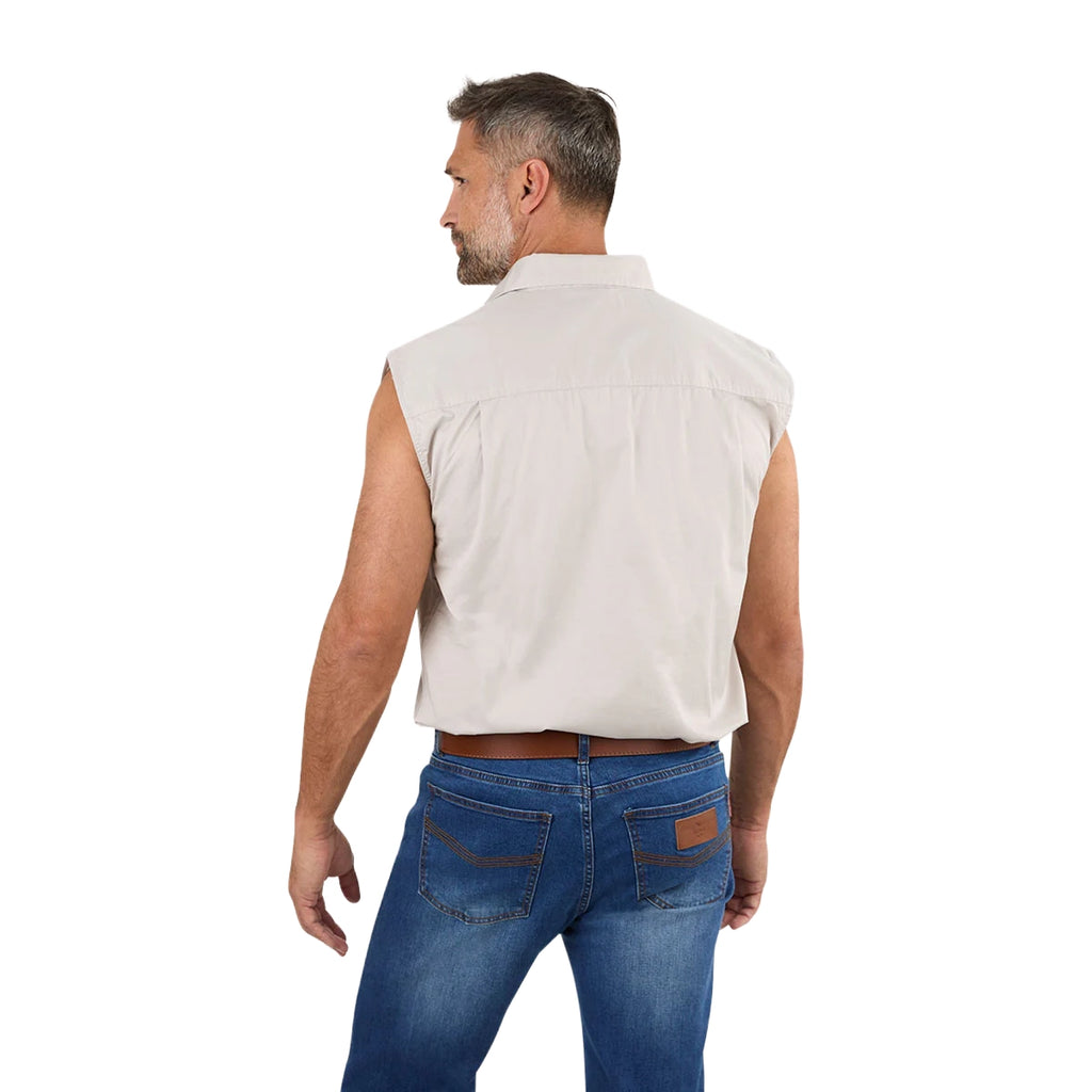 Ringers Western Mens Rob Roy Sleeveless Full Button Work Shirt (118110001) Beige