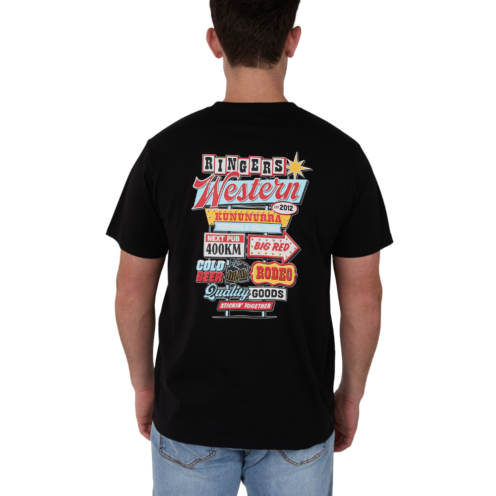 Ringers Western Mens Roadsign Glow Loose Fit S/S Tee  (125123RW)  Black