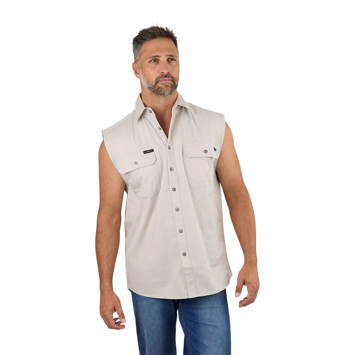 Ringers Western Mens Rob Roy Sleeveless Full Button Work Shirt (118110001) Beige