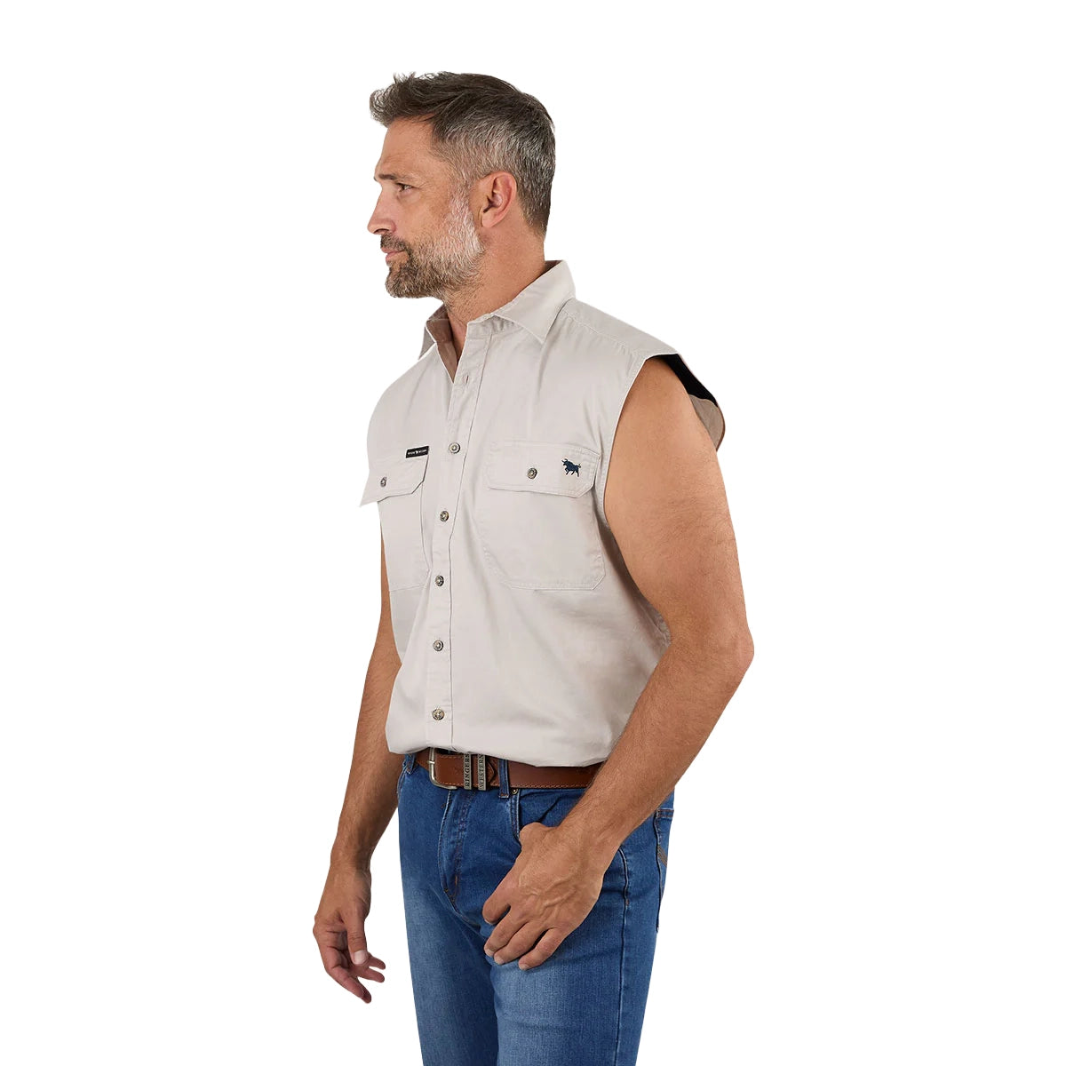 Ringers Western Mens Rob Roy Sleeveless Full Button Work Shirt (118110001) Beige