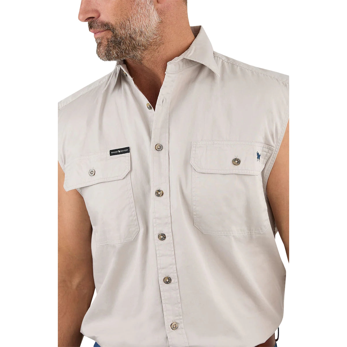 Ringers Western Mens Rob Roy Sleeveless Full Button Work Shirt (118110001) Beige