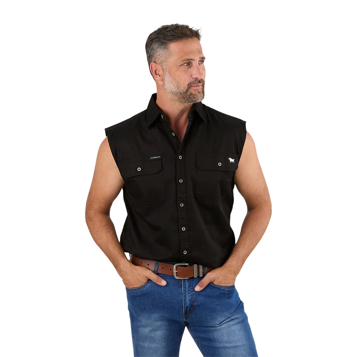 Ringers Western Mens Rob Roy Sleeveless Full Button Work Shirt (118110001) Black