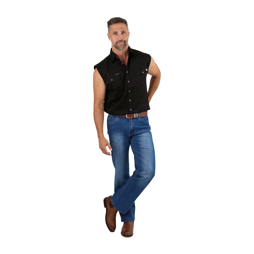 Ringers Western Mens Rob Roy Sleeveless Full Button Work Shirt (118110001) Black