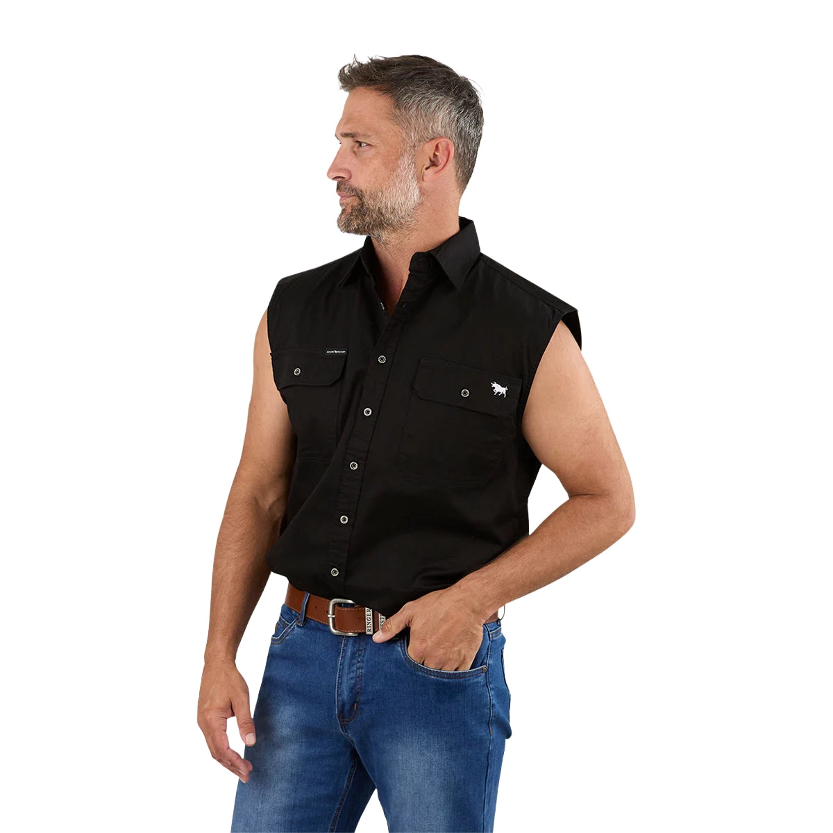 Ringers Western Mens Rob Roy Sleeveless Full Button Work Shirt (118110001) Black