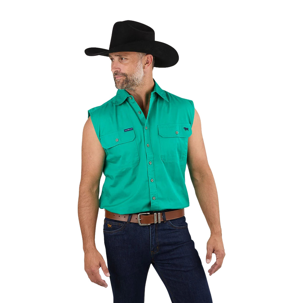 Ringers Western Mens Rob Roy Sleeveless Full Button Work Shirt (118110001) Green