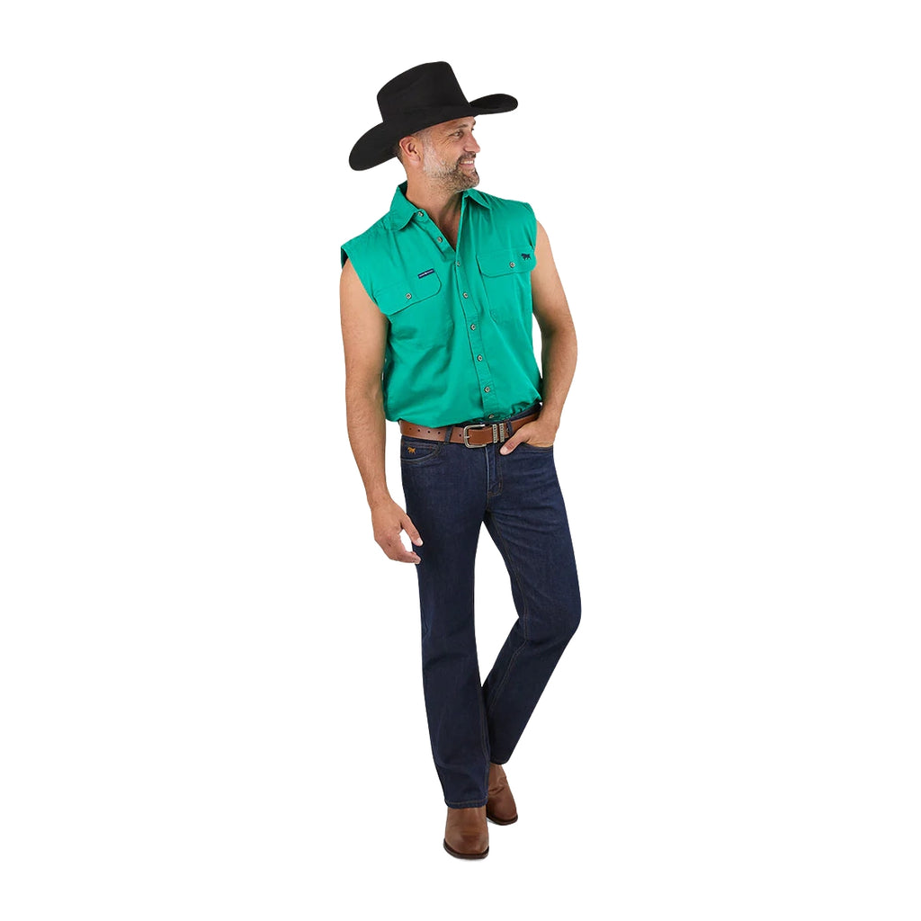 Ringers Western Mens Rob Roy Sleeveless Full Button Work Shirt (118110001) Green