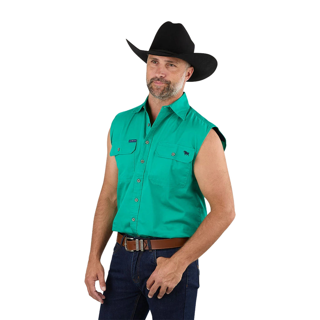 Ringers Western Mens Rob Roy Sleeveless Full Button Work Shirt (118110001) Green