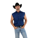 Ringers Western Mens Rob Roy Sleeveless Full Button Work Shirt (118110001) Navy