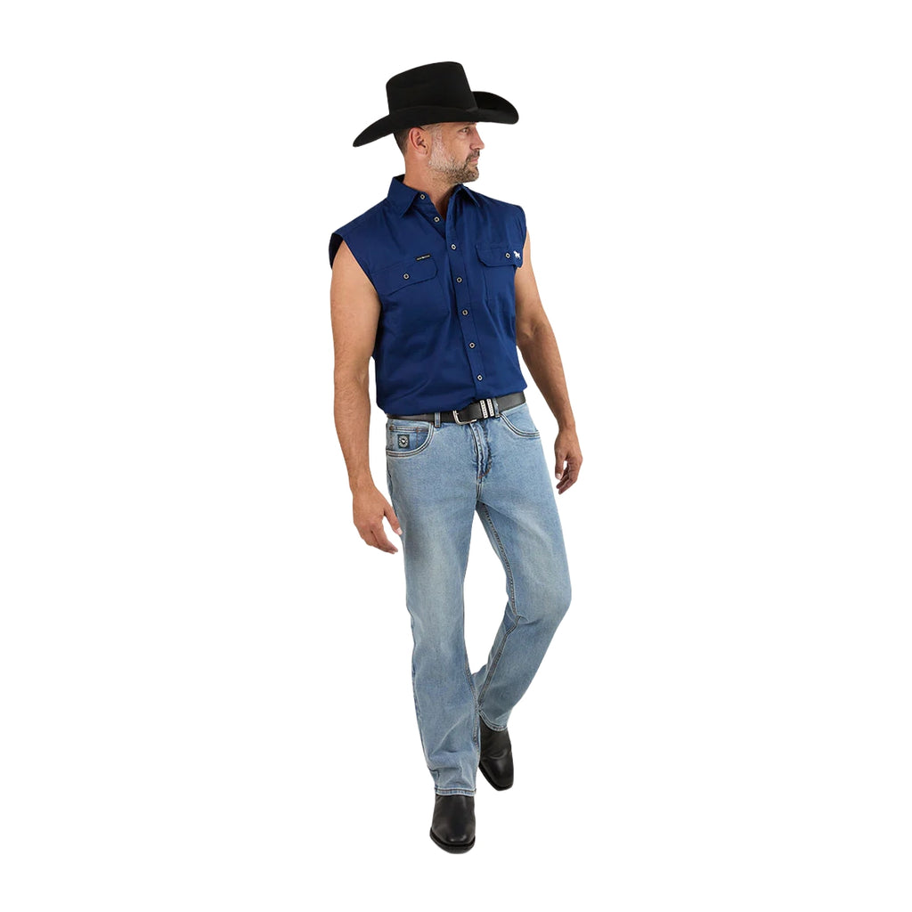 Ringers Western Mens Rob Roy Sleeveless Full Button Work Shirt (118110001) Navy