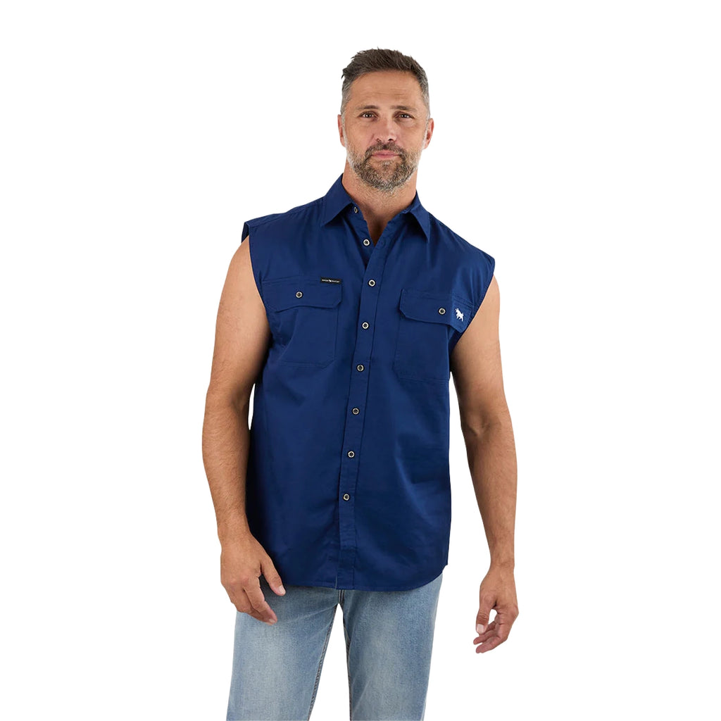 Ringers Western Mens Rob Roy Sleeveless Full Button Work Shirt (118110001) Navy