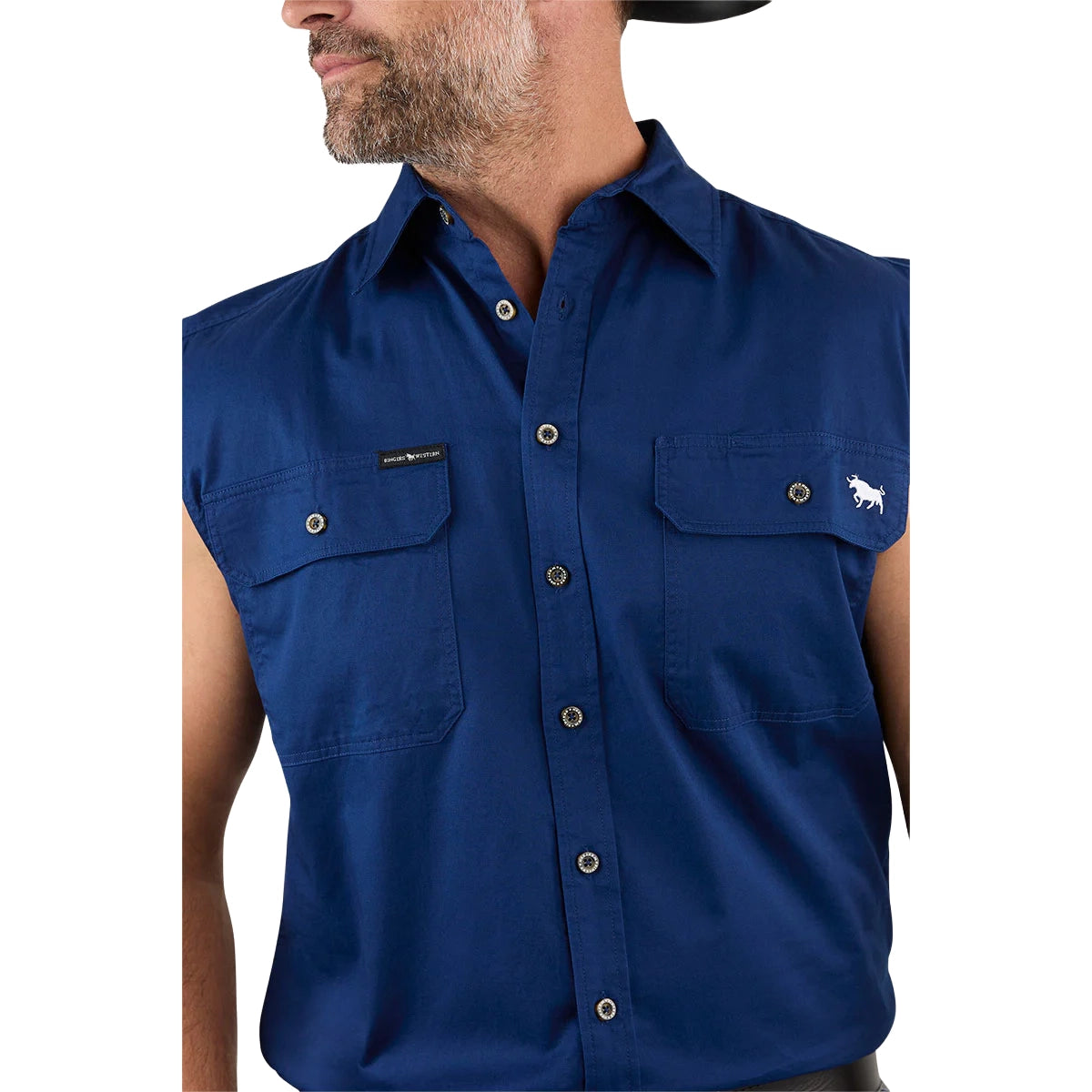 Ringers Western Mens Rob Roy Sleeveless Full Button Work Shirt (118110001) Navy