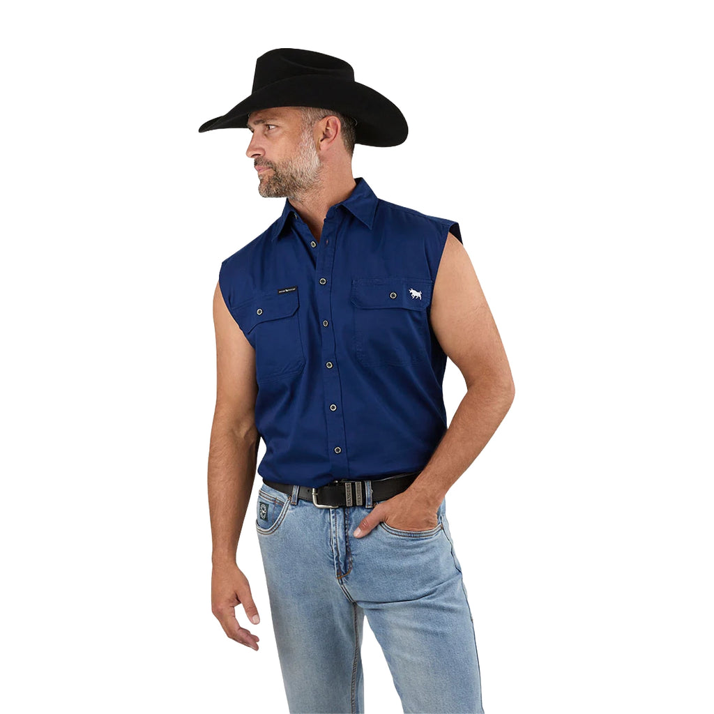 Ringers Western Mens Rob Roy Sleeveless Full Button Work Shirt (118110001) Navy