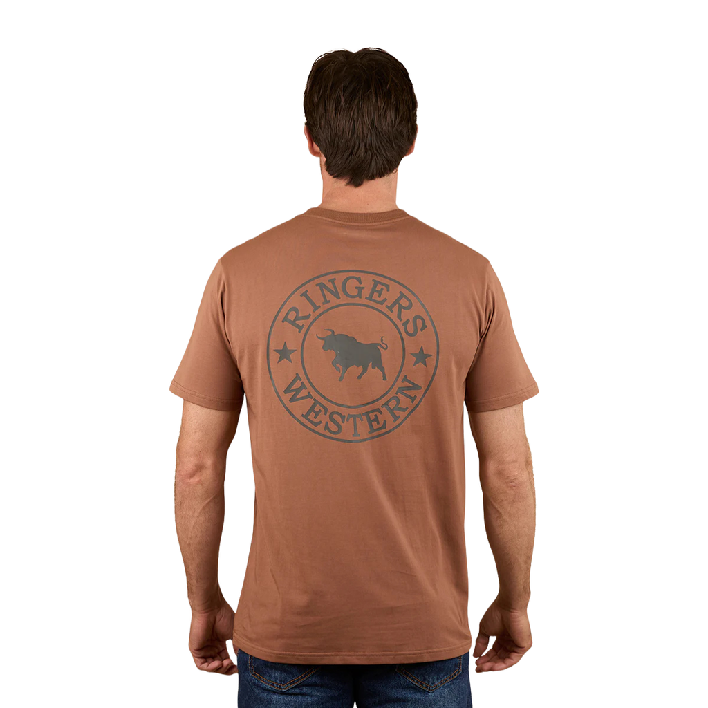 Ringers Western Mens Signature Bull Classic S/S Tee (120004RW) Saddle Brown/Charcoal