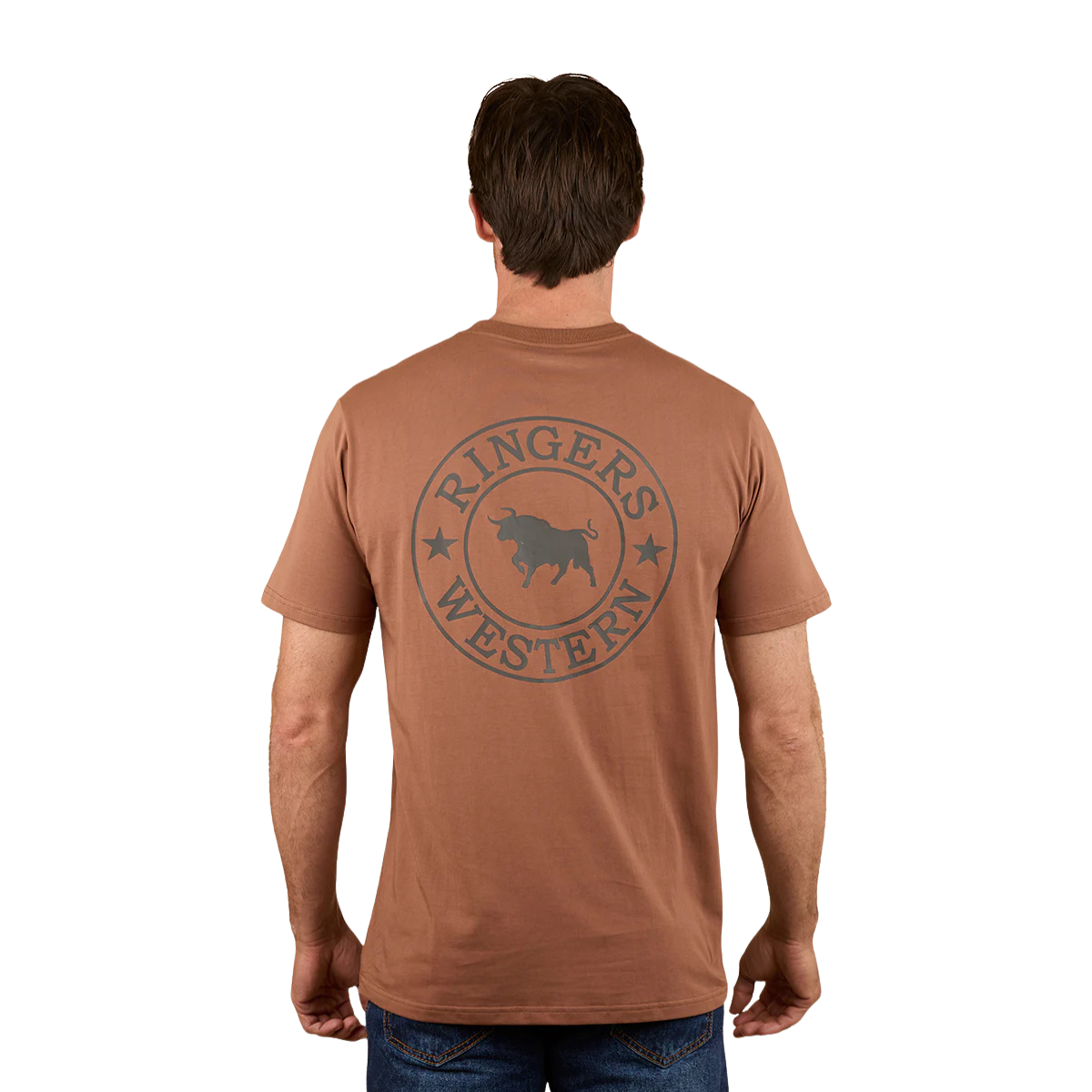Ringers Western Mens Signature Bull Classic S/S Tee (120004RW) Saddle Brown/Charcoal
