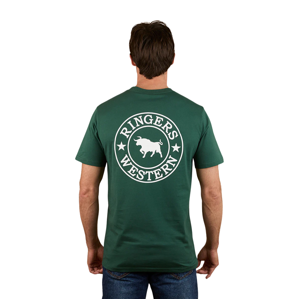 Ringers Western Mens Signature Bull Classic S/S Tee (120004RW) Pine Green with White Print