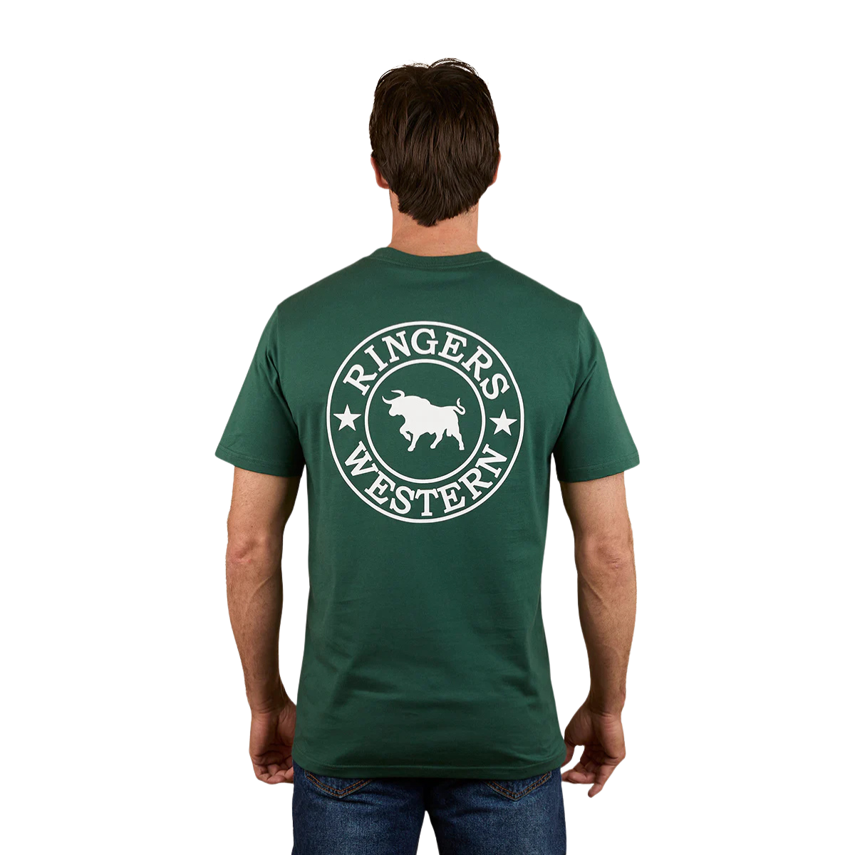 Ringers Western Mens Signature Bull Classic S/S Tee (120004RW) Pine Green with White Print