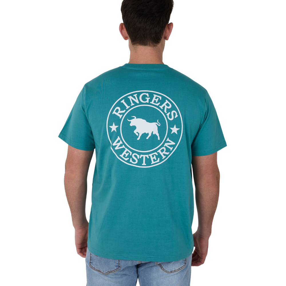 Ringers Western Mens Signature Bull Loose S/S Tee  (120201560)  Teal/White