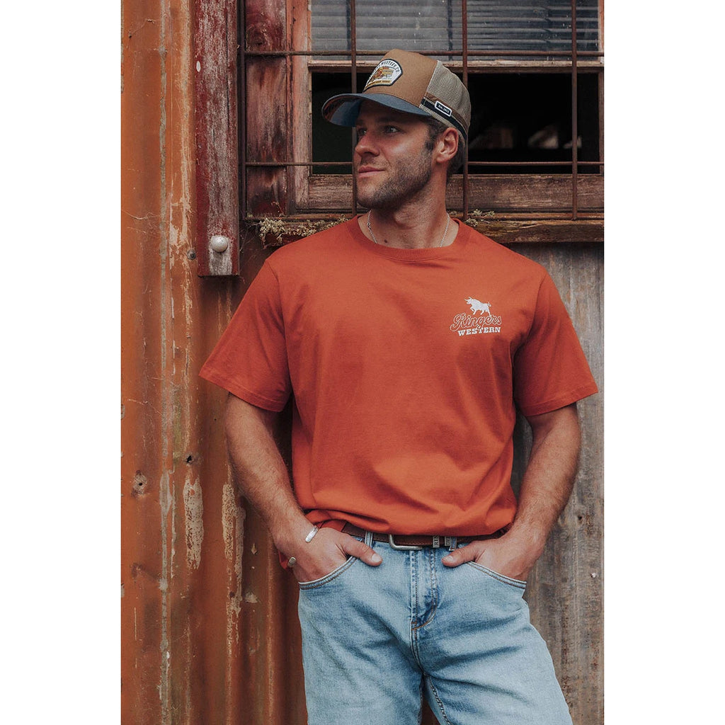 Ringers Western Mens Wedge-tail Rampage Loose Fit S/S Tee (125043RW) Rust