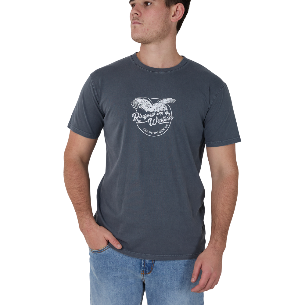 Ringers Western Mens Wild Ridge Eagle Stock Fit S/S Tee  (125186RW)  Washed Black