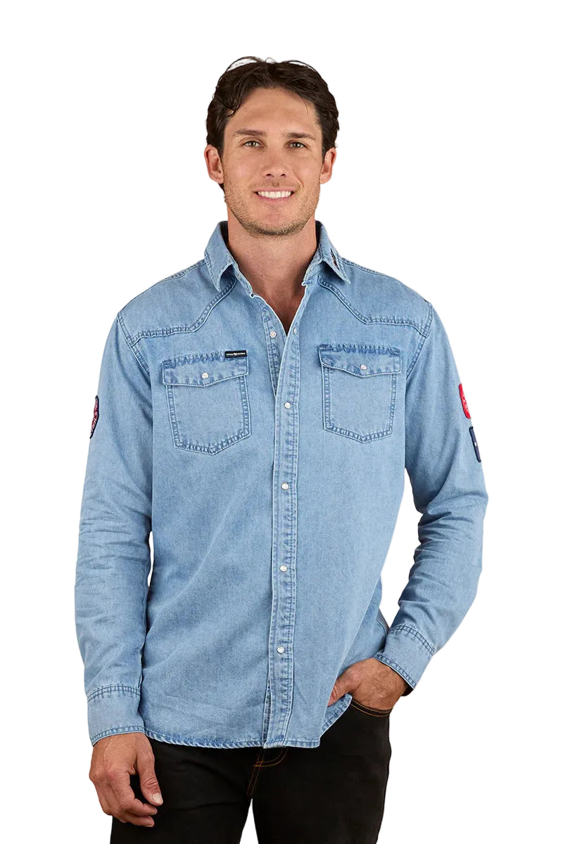 Ringers Western Mens Young and Free L/S Western Shirt (125048RW) Light Wash Blue