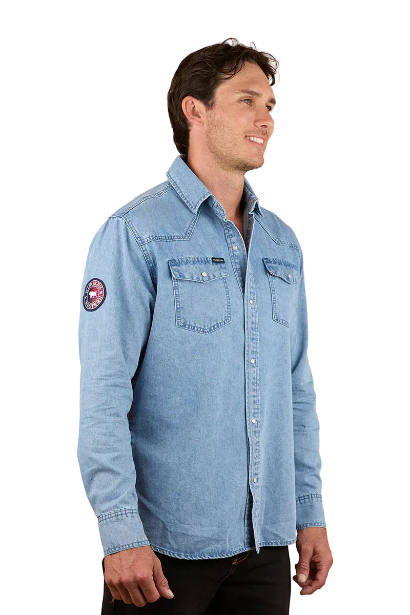 Ringers Western Mens Young and Free L/S Western Shirt (125048RW) Light Wash Blue