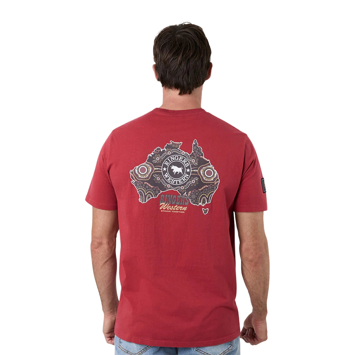 Ringers Western Unisex Garbala Classic Fit S/S Tee (425084RW) Brick Red Male Model Back