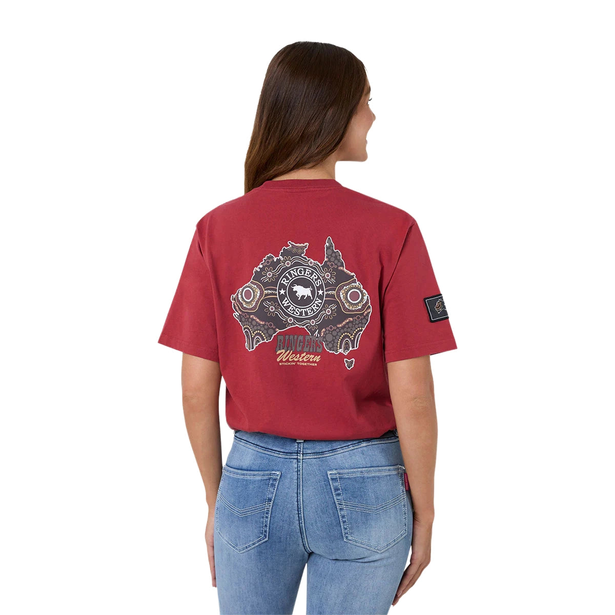 Ringers Western Unisex Garbala Classic Fit S/S Tee (425084RW) Brick Red Female Model Back