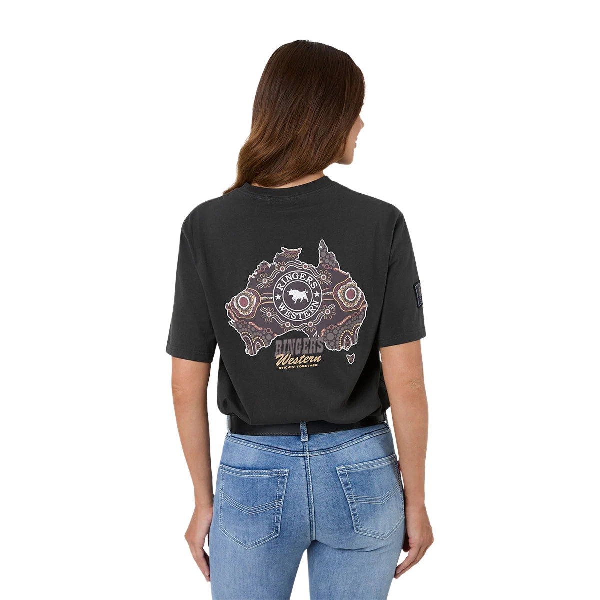 Ringers Western Unisex Garbala Classic Fit S/S Tee (425084RW) Washed Black Female Model Back