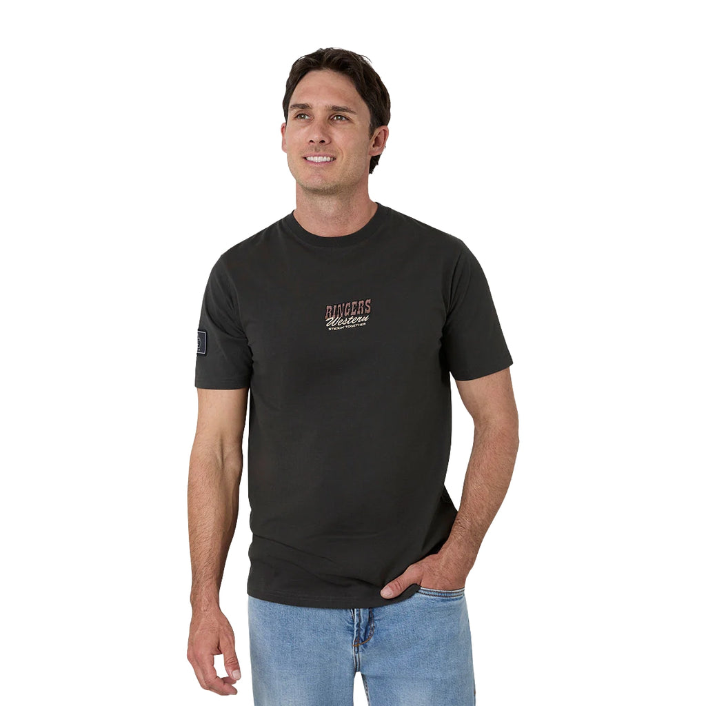 Ringers Western Unisex Garbala Classic Fit S/S Tee (425084RW) Washed Black Male Model Front