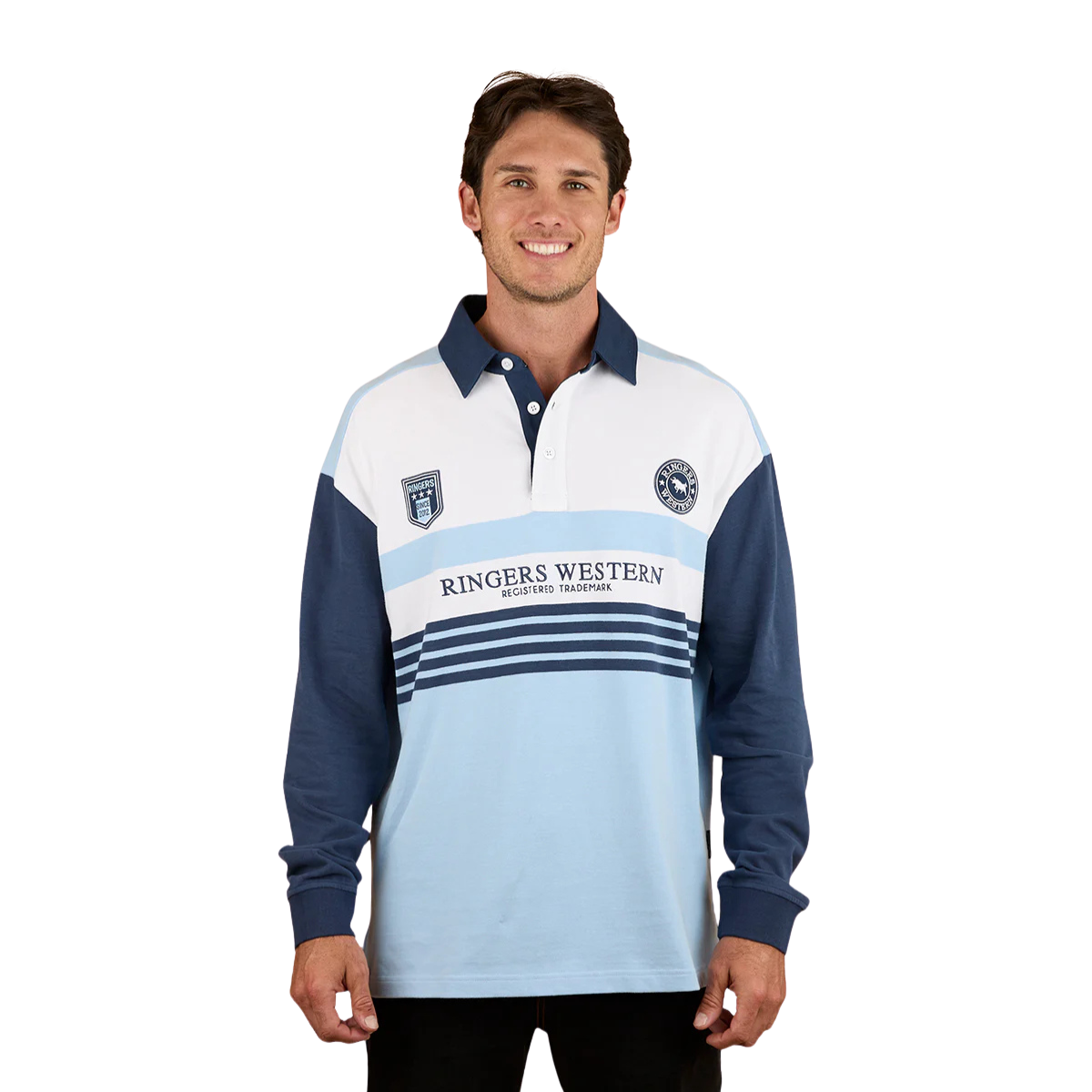 Ringers Western Unisex Stadium Oversized Rugby (425082RW) Blue Front Male Model