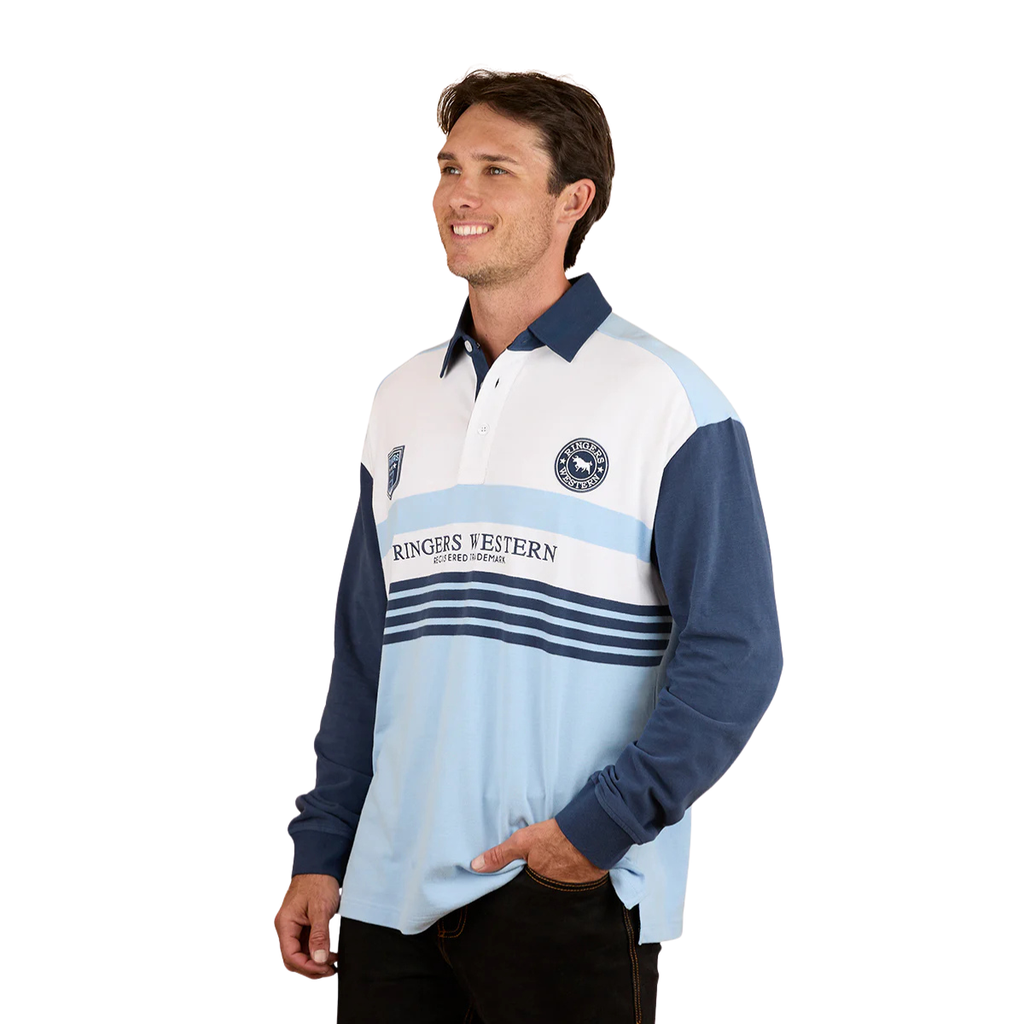 Ringers Western Unisex Stadium Oversized Rugby (425082RW) Blue 3-4 Left Male Model