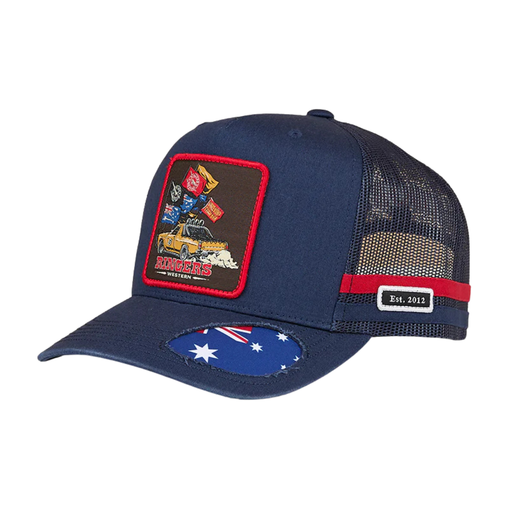 Ringers Western Ute Flag Deep Fit Trucker Cap (425050RW) Navy/Red
