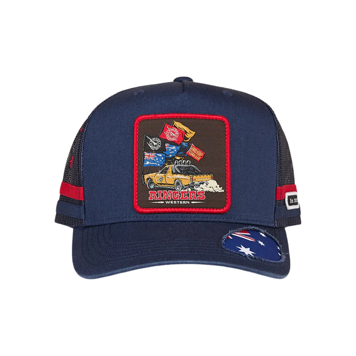 Ringers Western Ute Flag Deep Fit Trucker Cap (425050RW) Navy/Red
