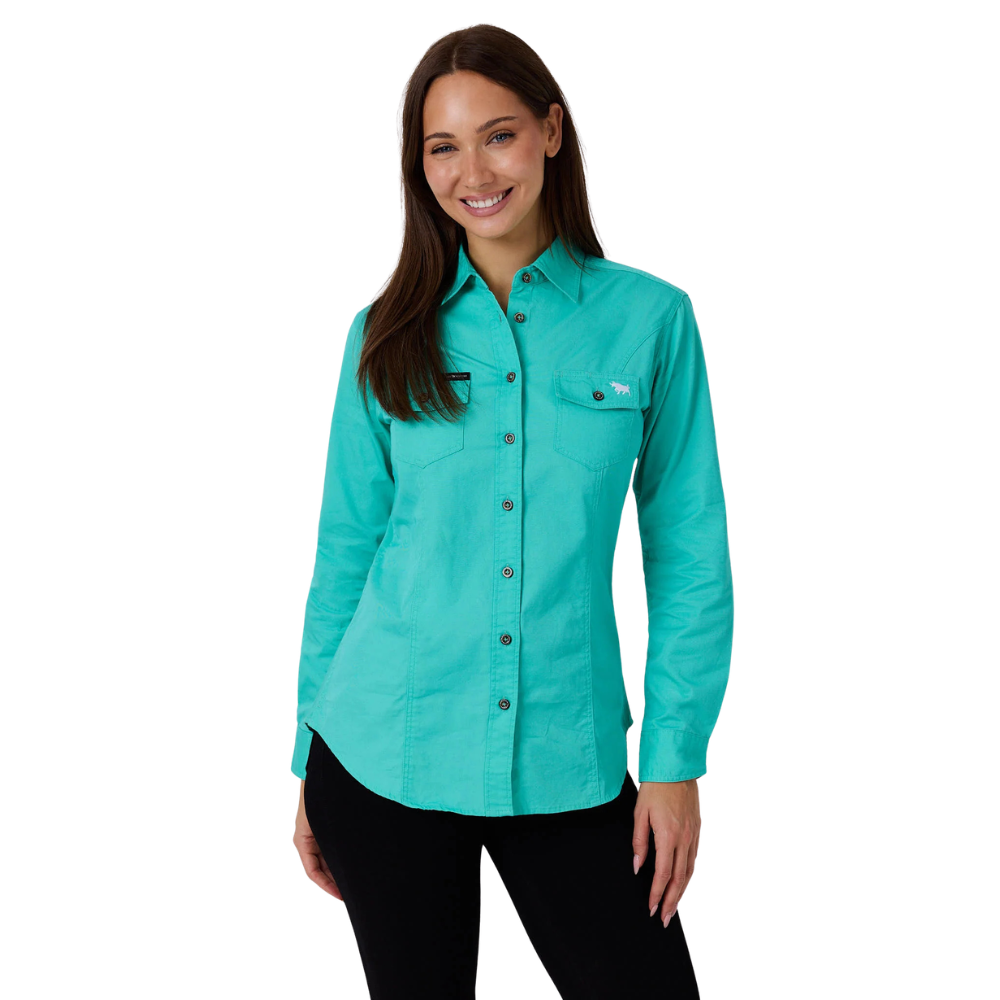 Ringers Western Womens Burdekin River Semi Fitted Full Button L/S Work Shirt (225139RW) Mint