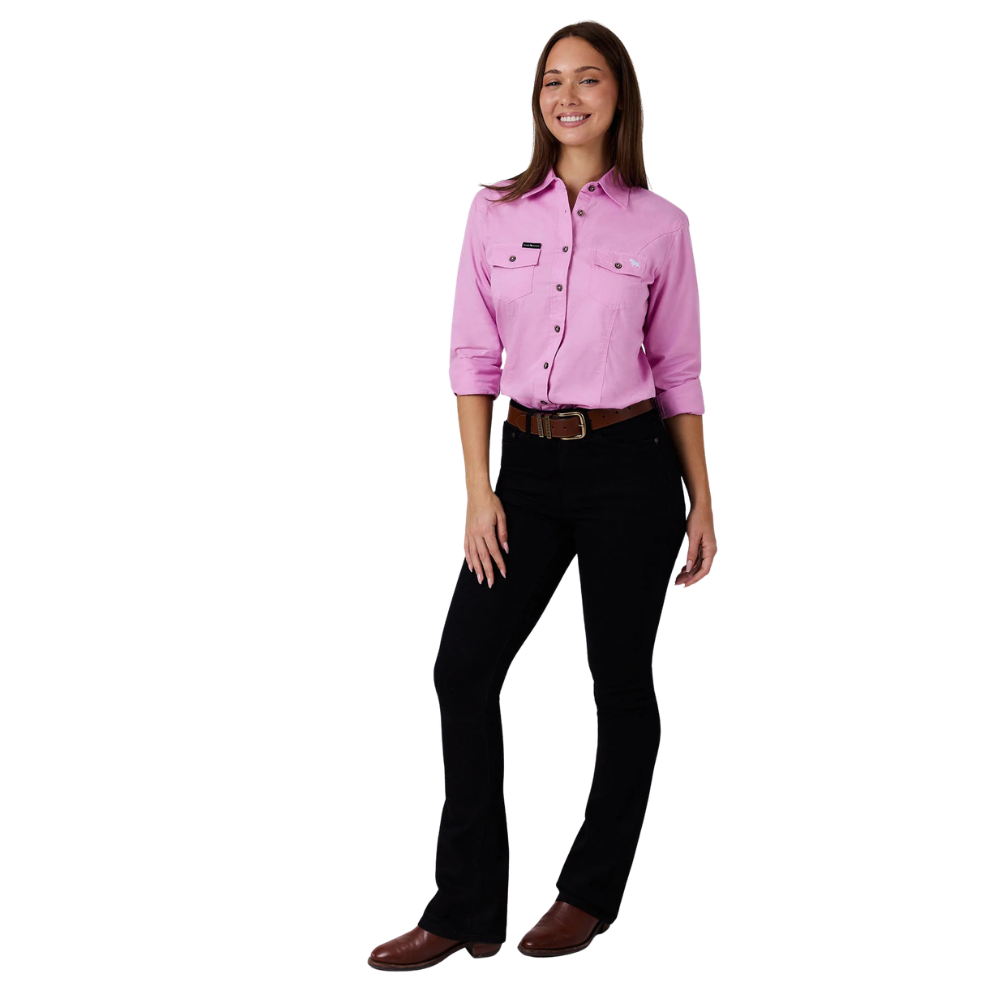 Ringers Western Womens Burdekin River Semi Fitted Full Button L/S Work Shirt (225139RW) Pastel Pink