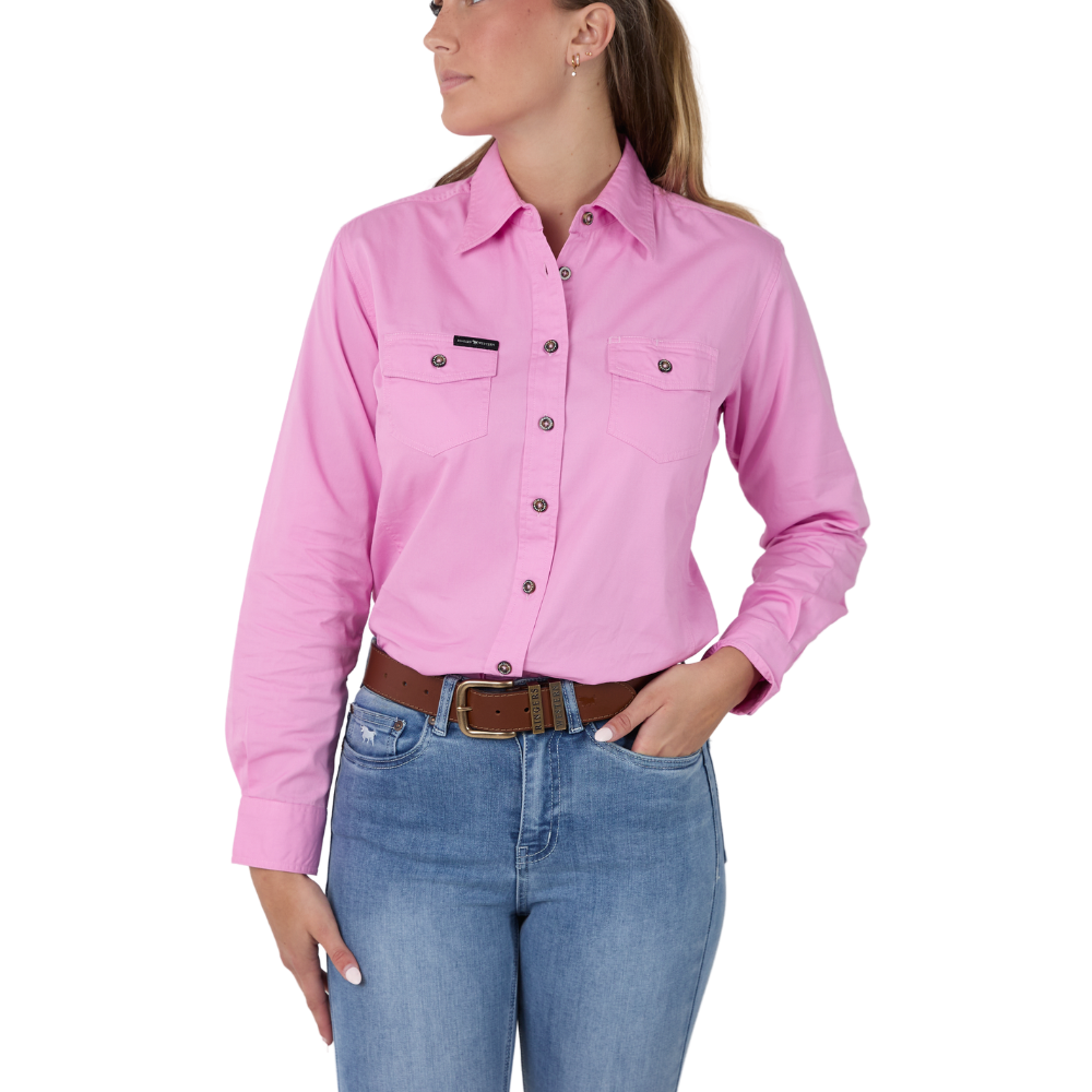 Ringers Western Women's Burdekin River Semi Fitted Full Button L/S Work Shirt (225139RW)  Pastel Pink Front