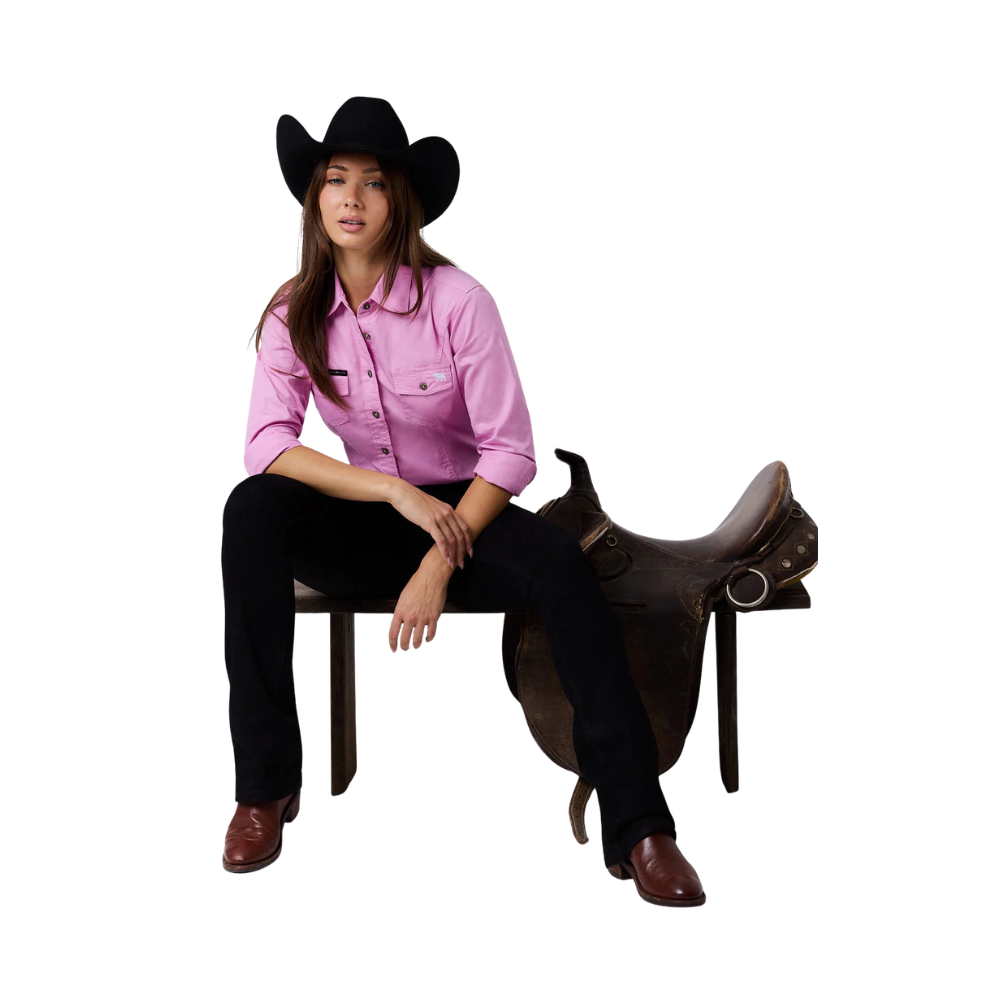 Ringers Western Womens Burdekin River Semi Fitted Full Button L/S Work Shirt (225139RW) Pastel Pink