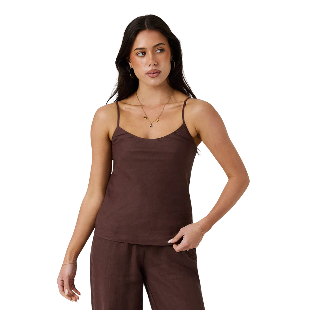 Ringers Western Womens Carmen Bias Cut Linen Cami Top (225177RW)  Chocolate